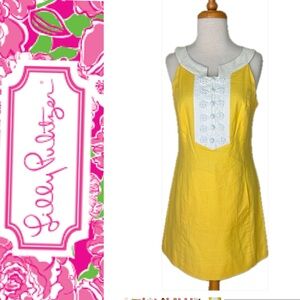 NWT Lilly Pulitzer Yellow Sheath Dress with White Frog Clasp Retail $198